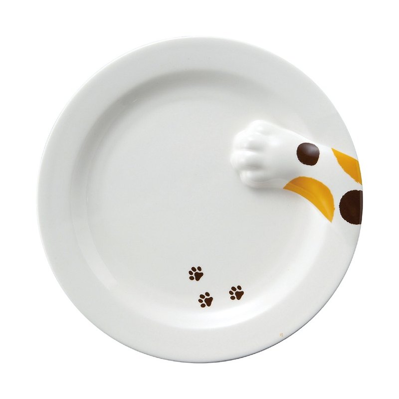 Japanese sunart dinner plate-Sanhua cat steals food - Small Plates & Saucers - Pottery Multicolor