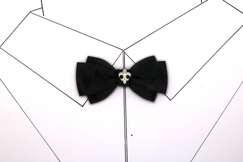 黑色真絲鉚釘復古領結個性蝴蝶結 - 領呔/呔夾 - 絲．絹 黑色