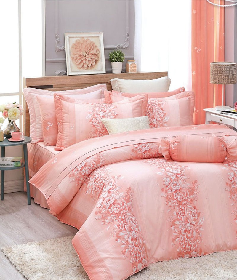 【R863 絹絹花語】100% 40支精梳棉 七件式全套組 - 寢具/床包 - 棉．麻 粉紅色