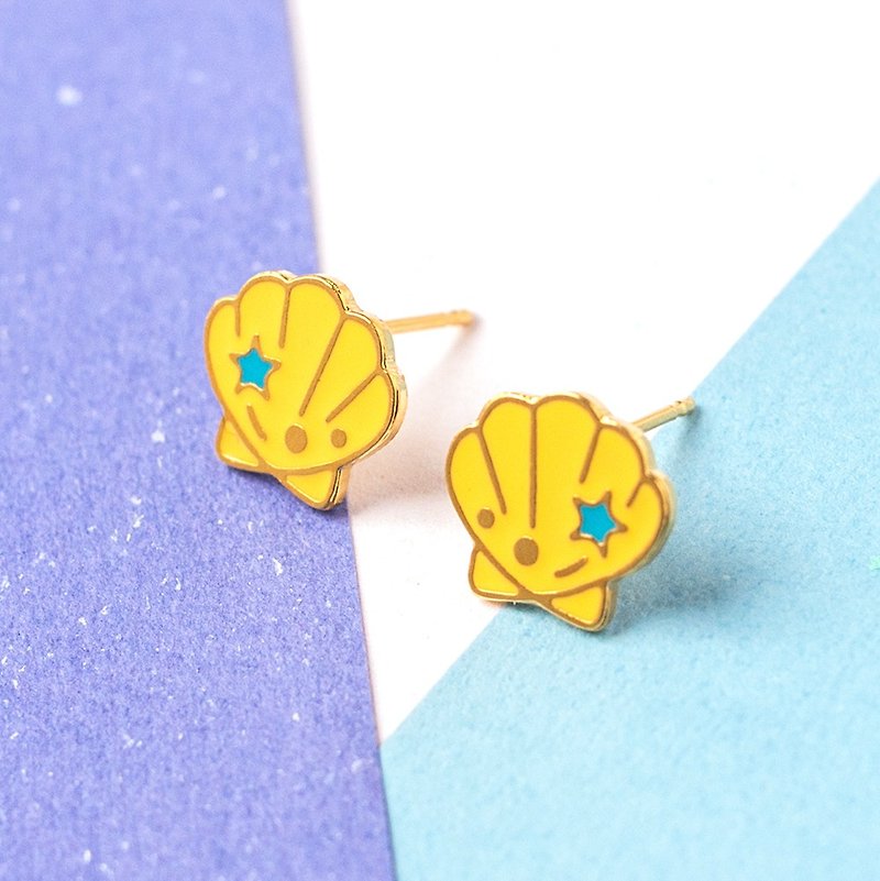 Scallop, ocean earrings and clip-ons - Earrings & Clip-ons - Enamel Yellow