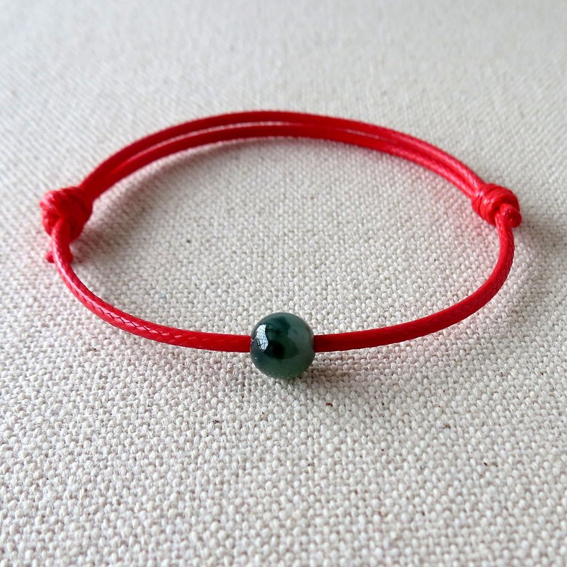 Fashion [Lucky Stone] 糯 ice species floating flower jade Korea wax line bracelet ** evil spirits, body protection - Bracelets - Gemstone Red