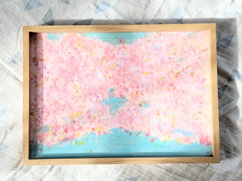 イラストレーション　春嵐　木製フレーム付き　送料無料　桜　花　イラスト　日本掛畫 - 海報/掛畫/掛布 - 木頭 粉紅色
