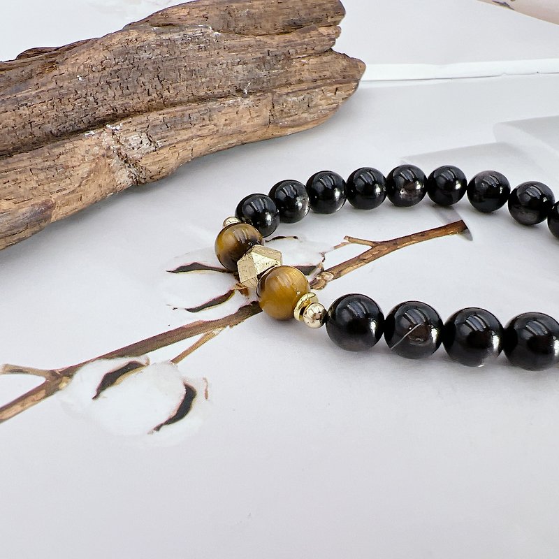 Gold luck stone | Yellow tiger eye | Tiantie meteorite | Customized bracelet - Bracelets - Crystal 