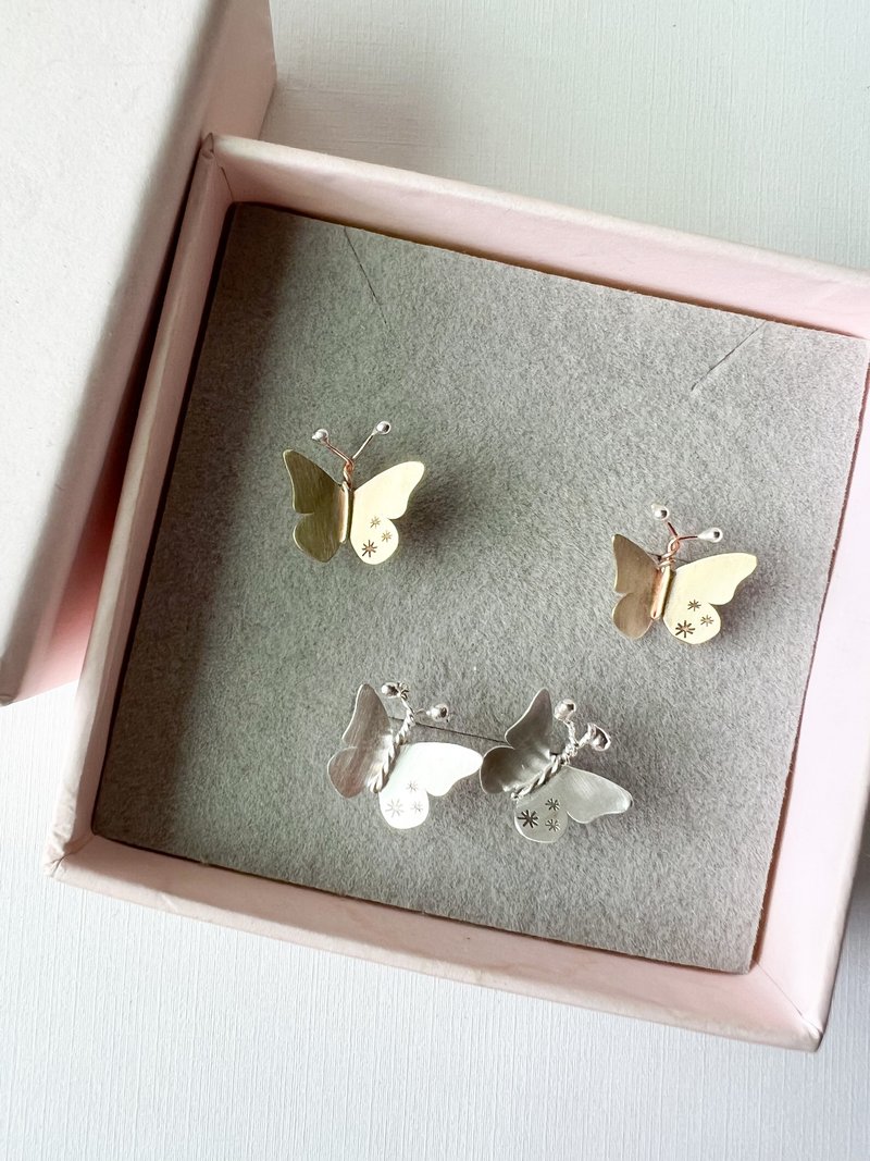 I Handmade I Butterfly I 925 sterling silver earrings- Bronze earrings-hand brushed matte - Earrings & Clip-ons - Sterling Silver Silver