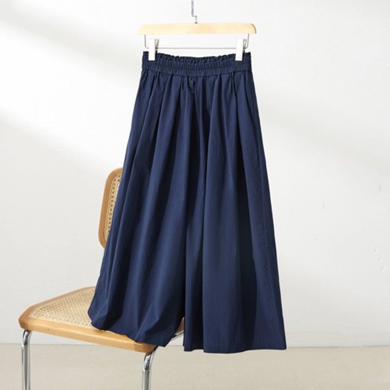 Eye-catching adult gaucho pants, 100% cotton, lined, navy blue, 230927-3 - กางเกงขายาว - ผ้าฝ้าย/ผ้าลินิน 