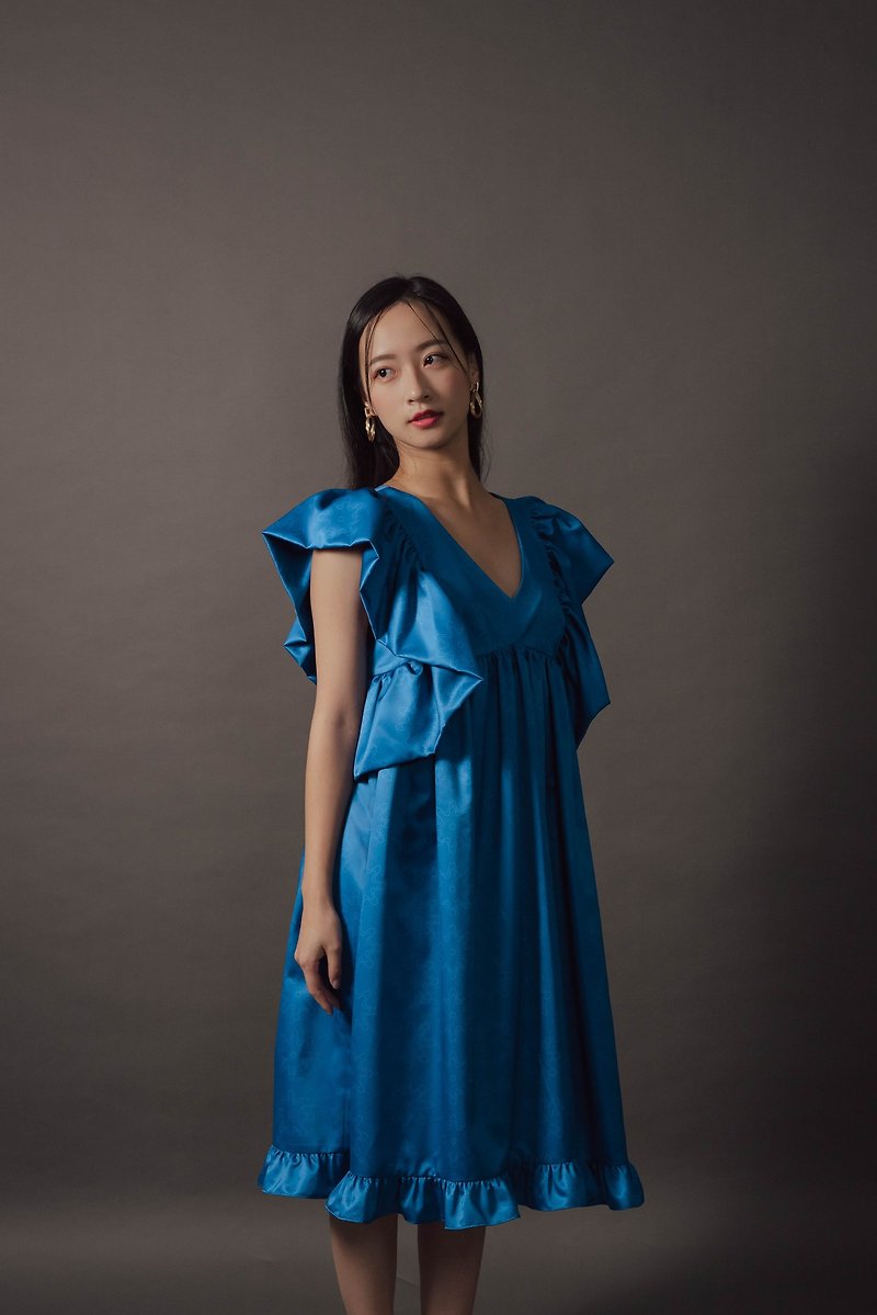 ウェーブドレス - ワンピース - その他の化学繊維 ブルー