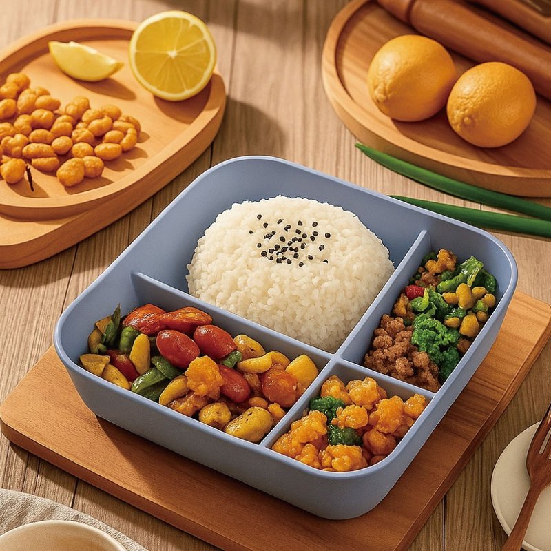 Mindéa 食品級矽膠方形四格便當盒 - 便當盒/食物袋 - 矽膠 