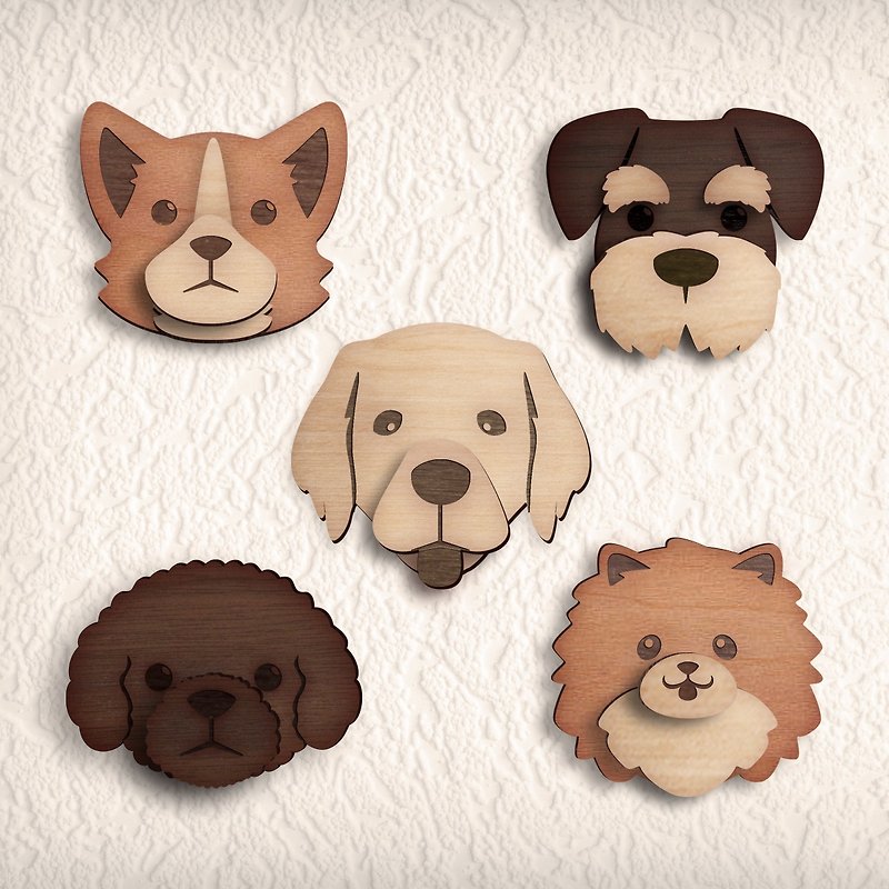 Housekeeping dog log self-adhesive hook series (VIP, Corgi, Golden Retriever, Schnauzer, Pomeranian) - กล่องเก็บของ - ไม้ สีกากี