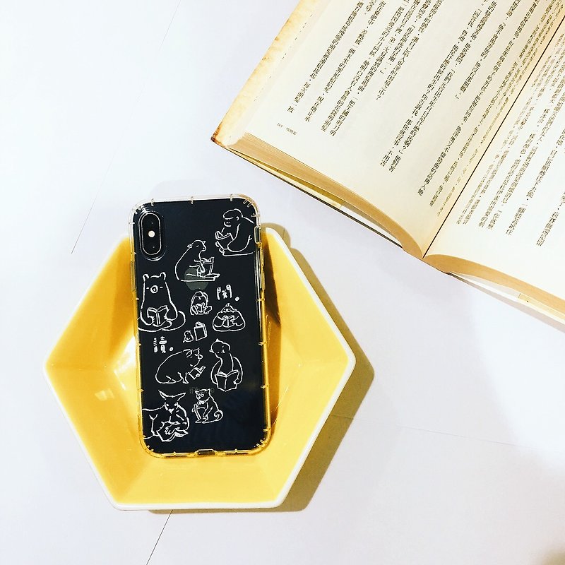 Transparent reading simple white line phone shell full model support - Phone Cases - Plastic Yellow