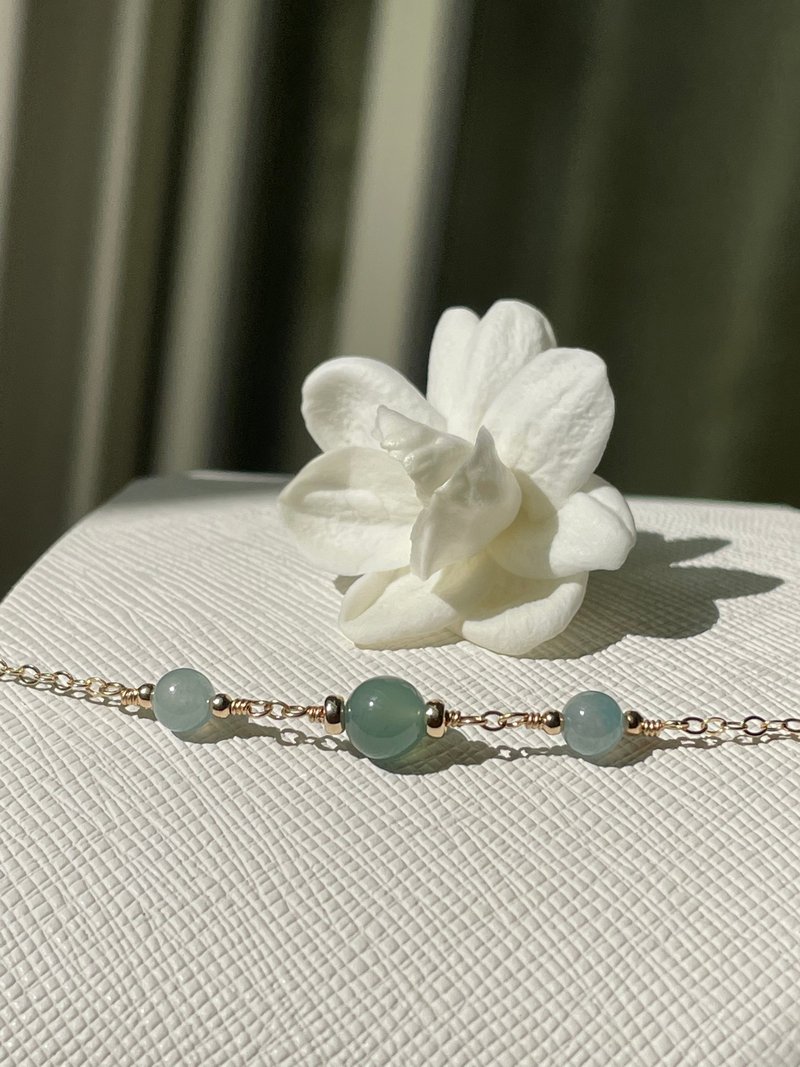 小清新//天然翡翠A貨 藍水 美國14K包金配飾 手鍊 - 手鍊/手環 - 玉石 