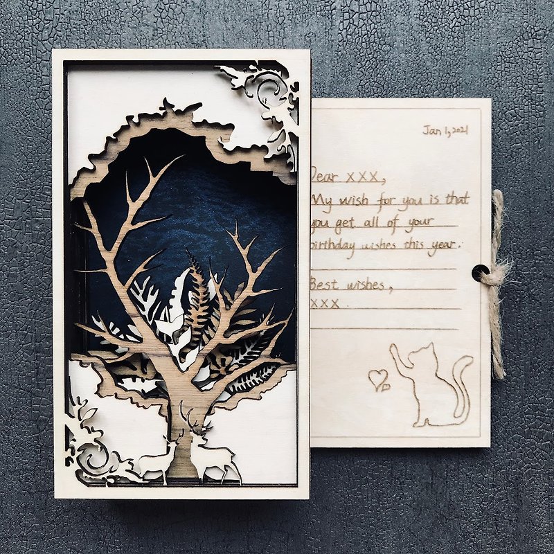 【Customized Gift】the 3D wooden Card/the Wishing Tree/birthday card - การ์ด/โปสการ์ด - ไม้ สีกากี