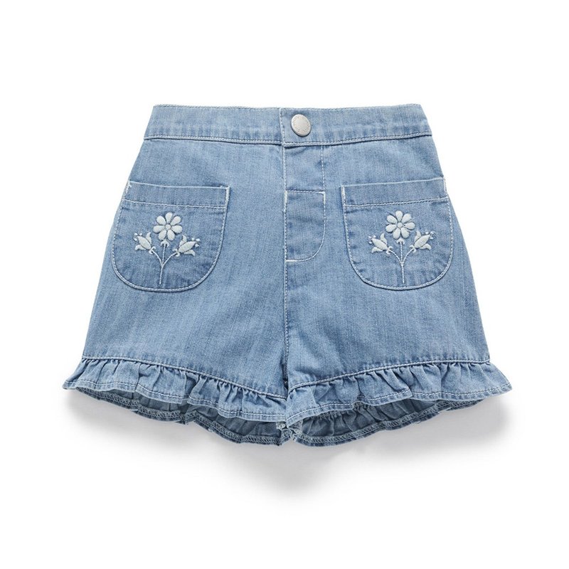 Australian Purebaby organic cotton girls' shorts 12M-4T ruffled denim - กางเกง - ผ้าฝ้าย/ผ้าลินิน 