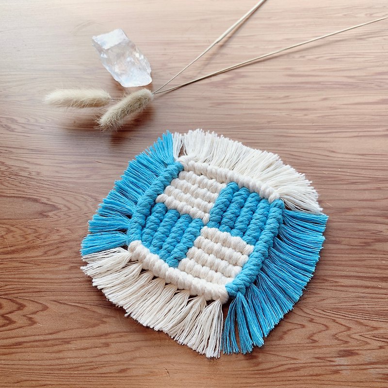 Ice woven coaster with small ice cubes - ที่รองแก้ว - ผ้าฝ้าย/ผ้าลินิน สีน้ำเงิน