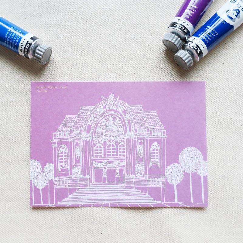 Travel landscape Vietnam-Saigon Grand Theater / Illustrated postcard - Cards & Postcards - Paper Purple
