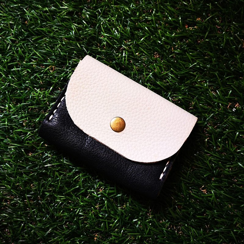 Double-layer card leather coin purse - black + light gray contrast color leather - Coin Purses - Genuine Leather 