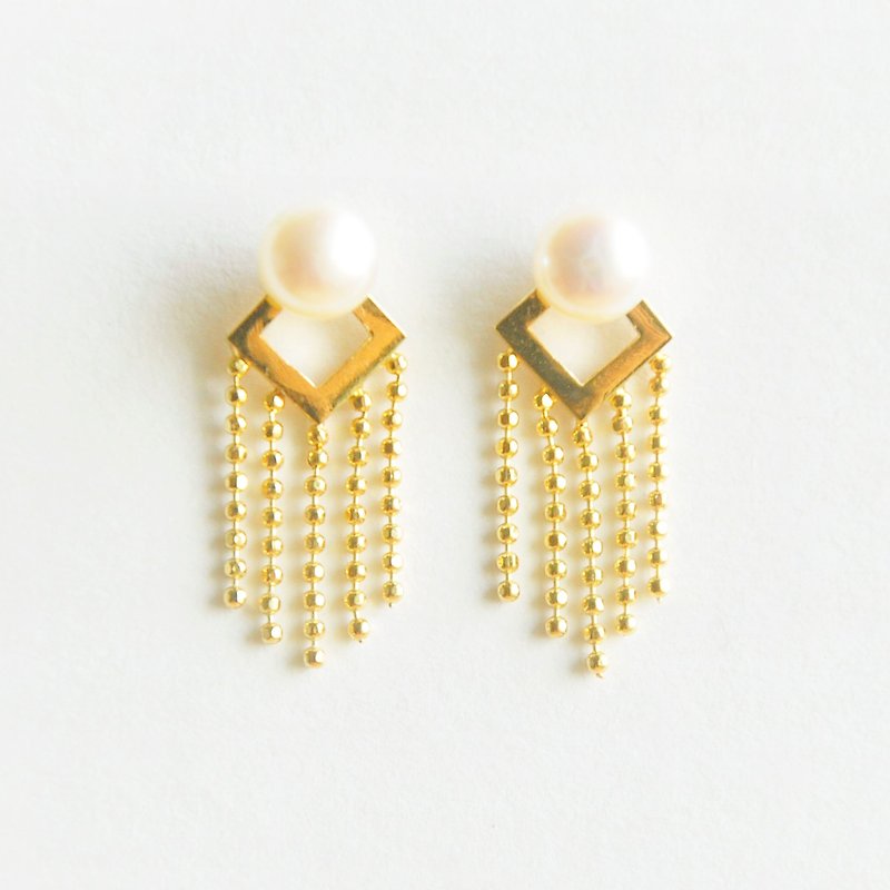 TAL Dew-Gold Pot I 18K gold-plated pearl tassel earrings - Earrings & Clip-ons - Gemstone Gold