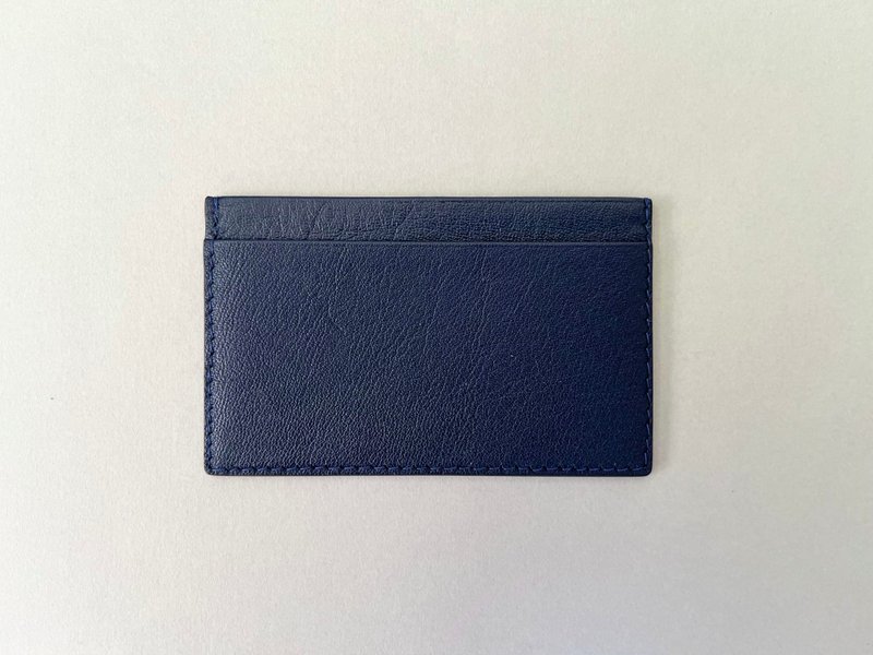 [Handmade in Japan] Genuine Leather Card Case Navy Pass Case Commuter Holder Card Holder - Card Holders & Cases - Genuine Leather Blue