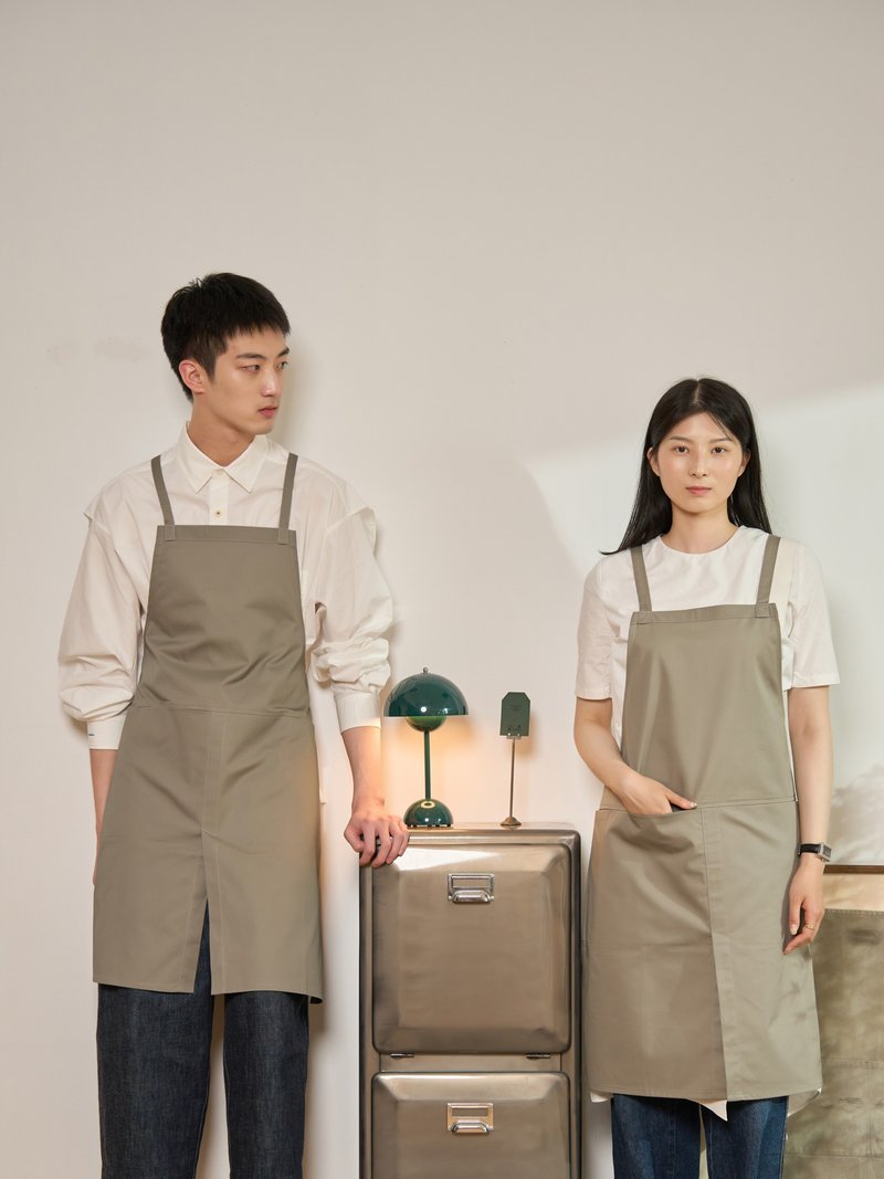 Hidden Pocket Apron Red Bean Paste Gray Craftsman Work Clothes - ผ้ากันเปื้อน - ผ้าฝ้าย/ผ้าลินิน 