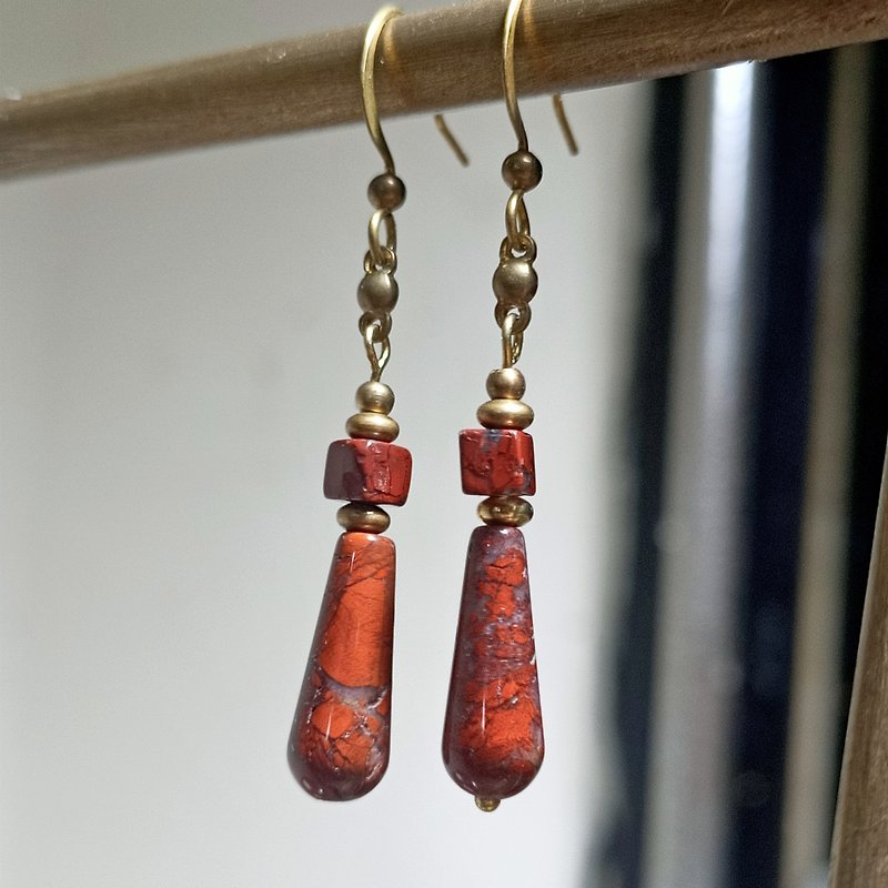 agate brass earrings - Earrings & Clip-ons - Copper & Brass Gold