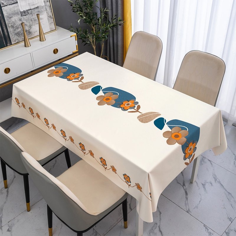 Floral impression silk leather tablecloth waterproof and oil-proof tablecloth placemat camping tablecloth tablecloth coffee table - ผ้ารองโต๊ะ/ของตกแต่ง - พลาสติก สีกากี