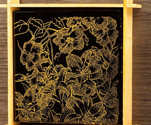 最新モデル 咲く花----漆アートタイル 置物 Arts Handmade kaoiq ショップ - 絵画