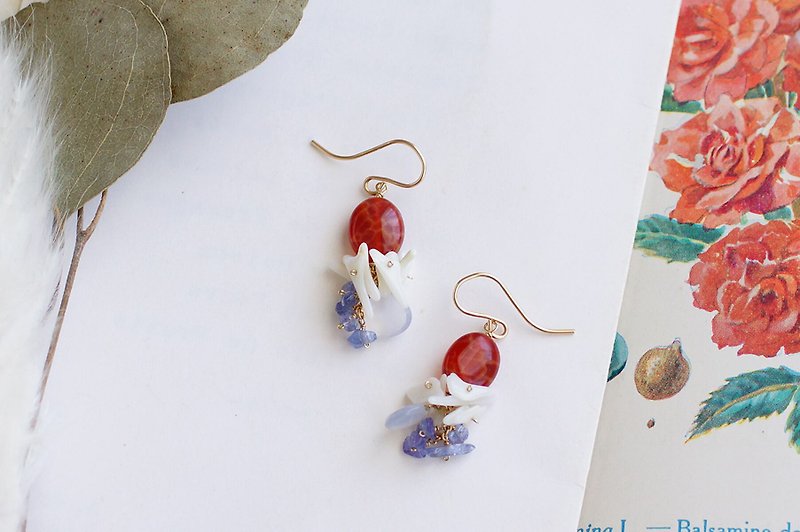 14kgf-Sunset Beach earrings - Earrings & Clip-ons - Semi-Precious Stones Red