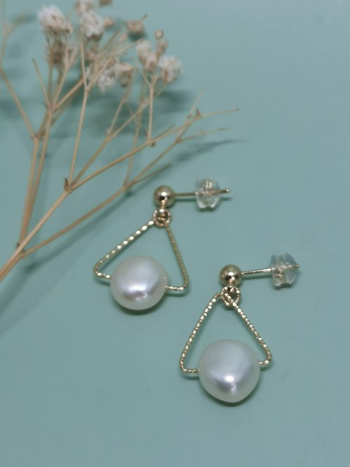 Athena珍珠設計 天然淡水巴洛克珍珠耳環 手作