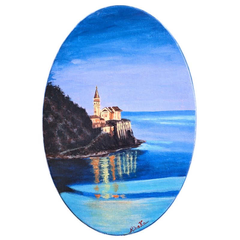 海邊舊城區的晚間風景原創藝術手繪 作者 RinaArtSK - 壁貼/牆壁裝飾 - 其他材質 多色