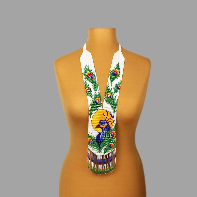 鳥のビーズネックレス、女性のためのボヘミアンネックレス手作りジュエリー - ネックレス - ガラス グリーン