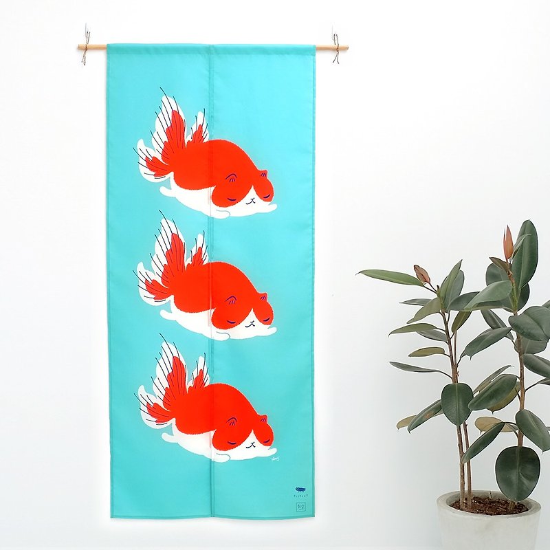 Tisha goldfish cat/lying position - lake blue door curtain/80*180cm - ม่านและป้ายประตู - เส้นใยสังเคราะห์ สีน้ำเงิน