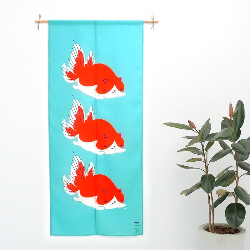 Tisha goldfish cat/lying position - lake blue door curtain/80*180cm - ม่านและป้ายประตู - เส้นใยสังเคราะห์ สีน้ำเงิน