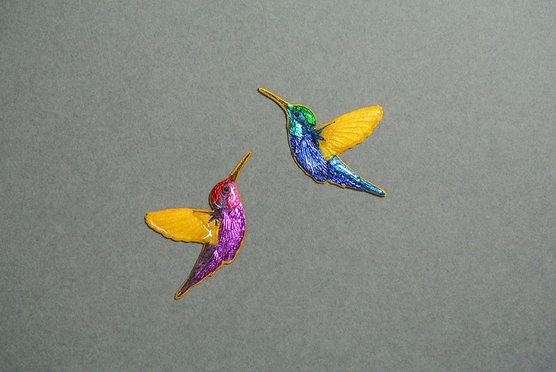 Hummingbird brooch - เข็มกลัด - กระดาษ สีน้ำเงิน