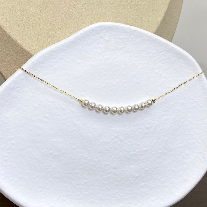 法式簡約小珍珠純銀包金氣質項鍊 (金/白金) - 項鍊 - 純銀 銀色