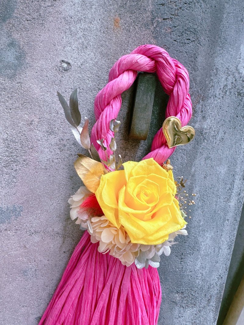 Romantic pink peach eternal yellow rose Japanese style long note rope / flower gift / birthday blessing - Items for Display - Plants & Flowers Multicolor