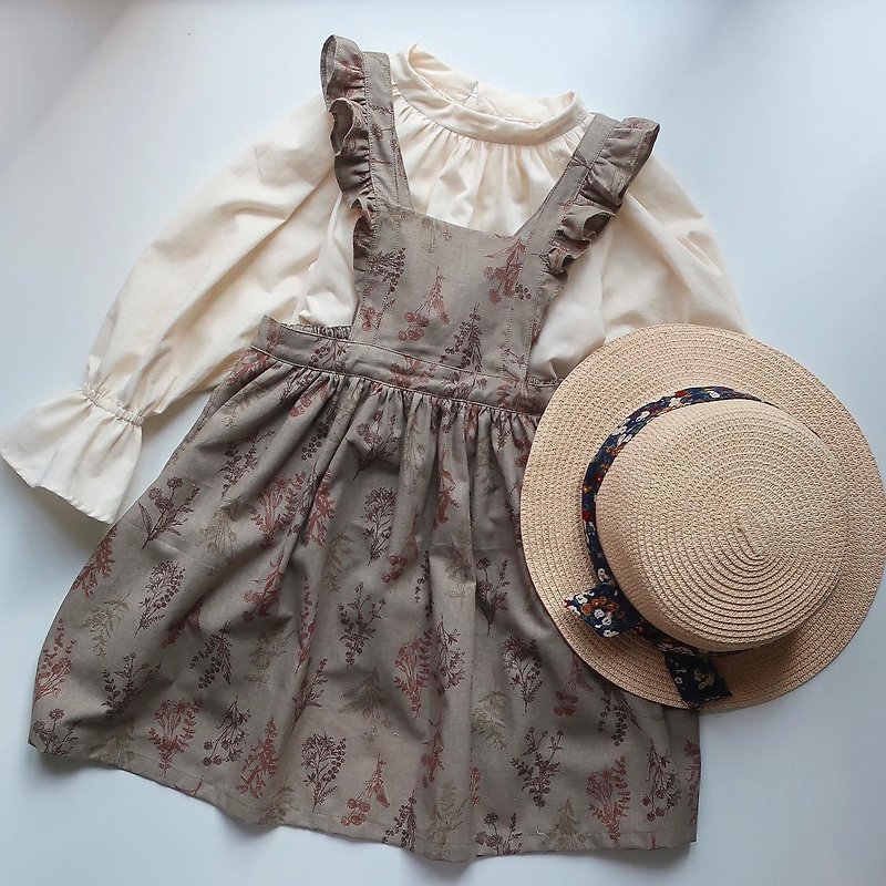 French Linen Linen Ruffled Children's Dress - กระโปรง - ผ้าฝ้าย/ผ้าลินิน สีนำ้ตาล