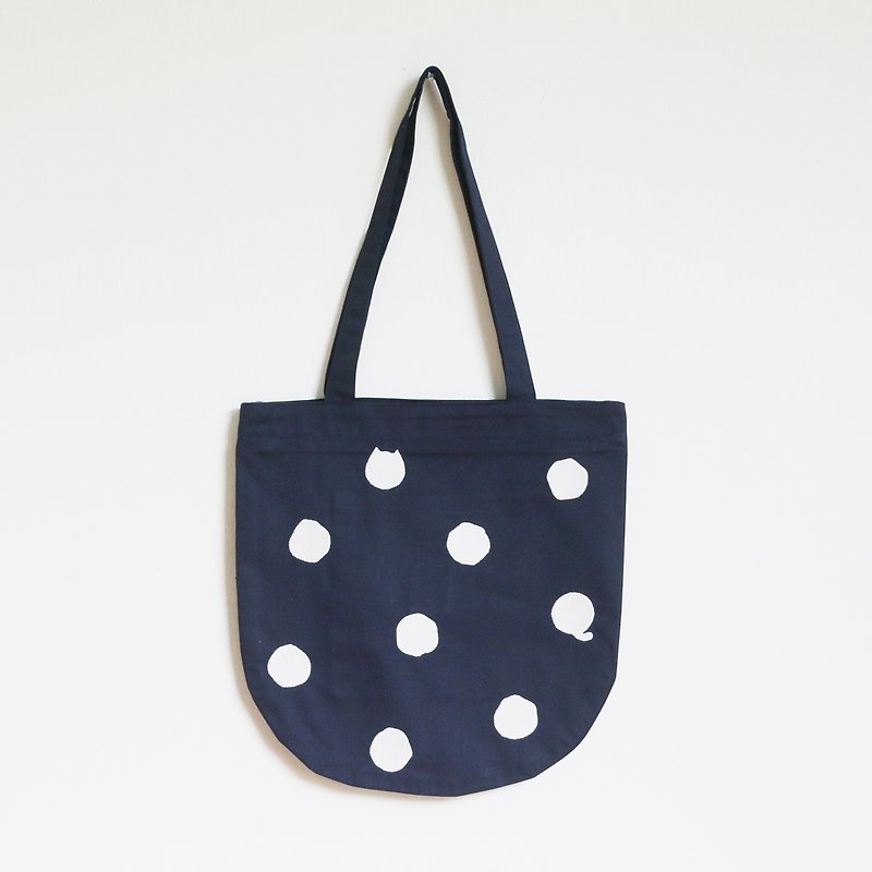 polka dot cat tote bag : navy - Messenger Bags & Sling Bags - Polyester Blue