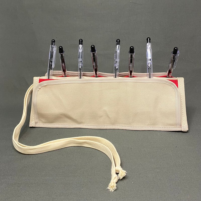 Tool Wrap_Modified 06_Beige x Red - Pencil Cases - Cotton & Hemp Brown