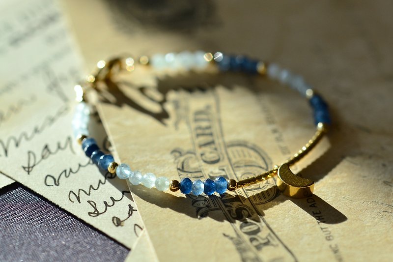 Night&Moon Aquamarine Natural Stone 14kgp Bracelet - Bracelets - Crystal Blue