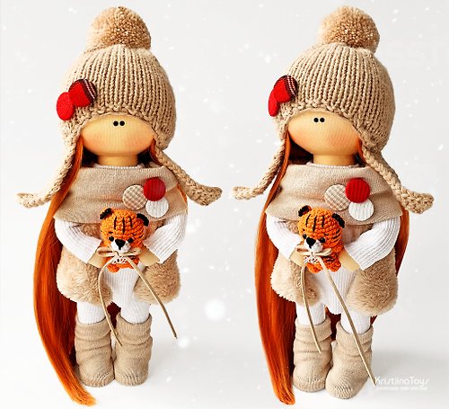 KristiinaToys Tilda Doll Handmade Tiger toy Symbol of the year 2022 Textile doll Gift for her