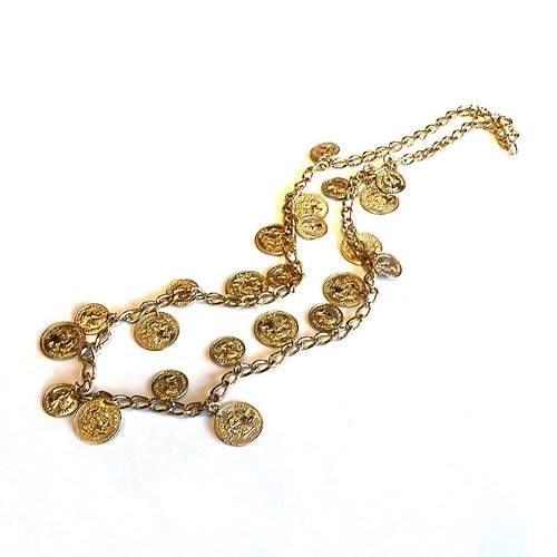panic-art-market 80s Vintage gold metal coin necklace
