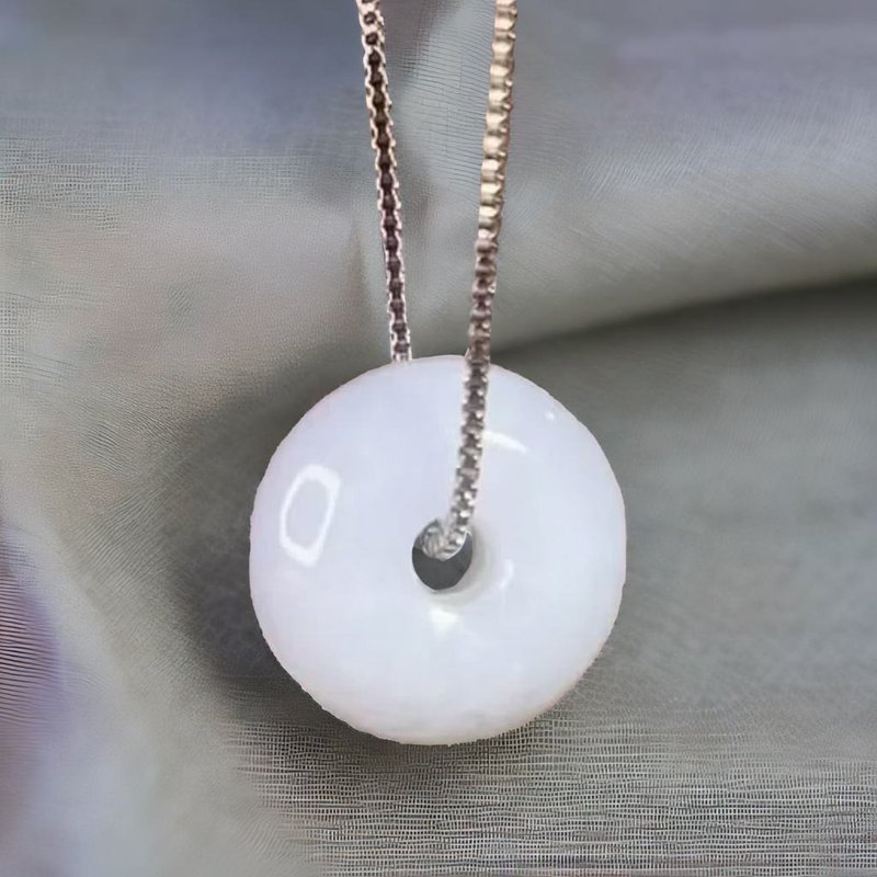 [Wish for Peace] White Jadeite Ruyi Flat Pendant | Natural Burmese Jadeite Grade A | Gift Idea - พวงกุญแจ - หยก สีใส