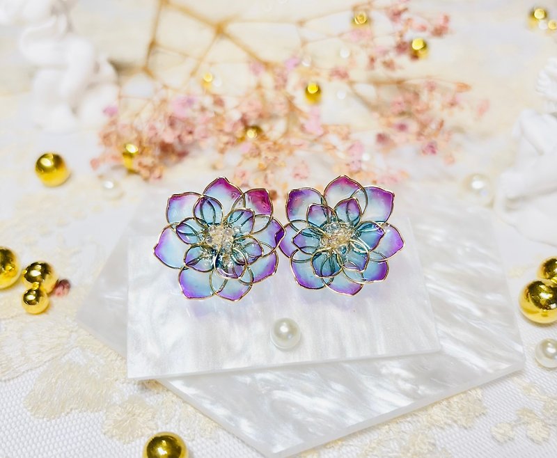 Phantom blue and purple Japanese resin earrings - ต่างหู - เรซิน สีน้ำเงิน