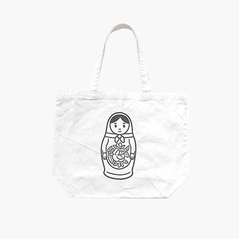 NORITAKE -MATRYOSHKA 03 (totebag) - Messenger Bags & Sling Bags - Cotton & Hemp White