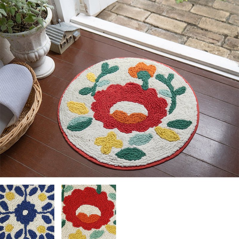 【Reservation】Made in India Colorful Embroidered Round Rug - พรมปูพื้น - ผ้าฝ้าย/ผ้าลินิน สีแดง