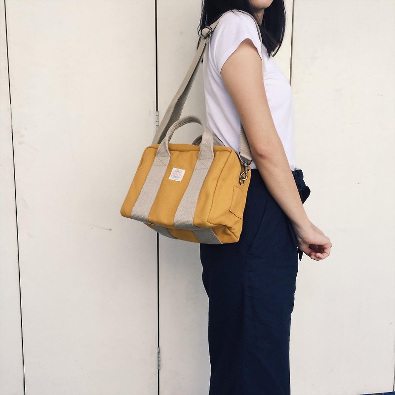 New Mustard Box Crossbody Canvas Bag with zipper / Satchel - Handbags & Totes - Cotton & Hemp Yellow