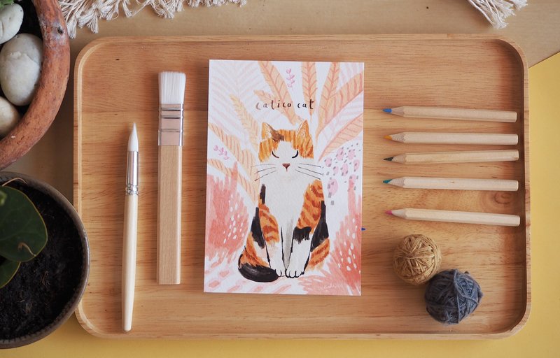 Postcard calico cat - 卡片/明信片 - 紙 橘色