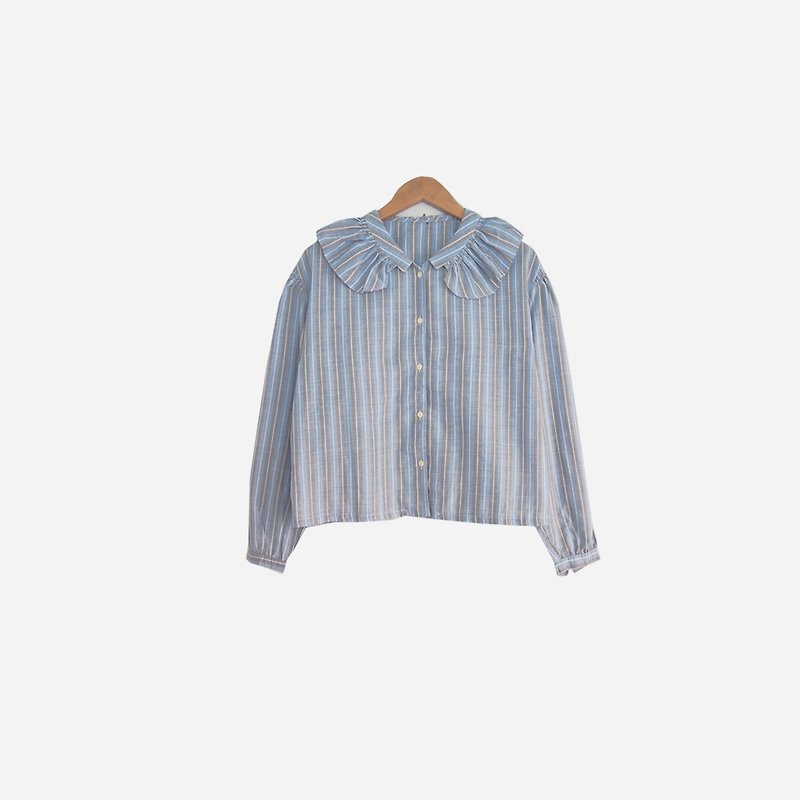 Dislocation vintage / wrinkled large collar straight shirt no.615 - Women's Shirts - Other Materials Blue