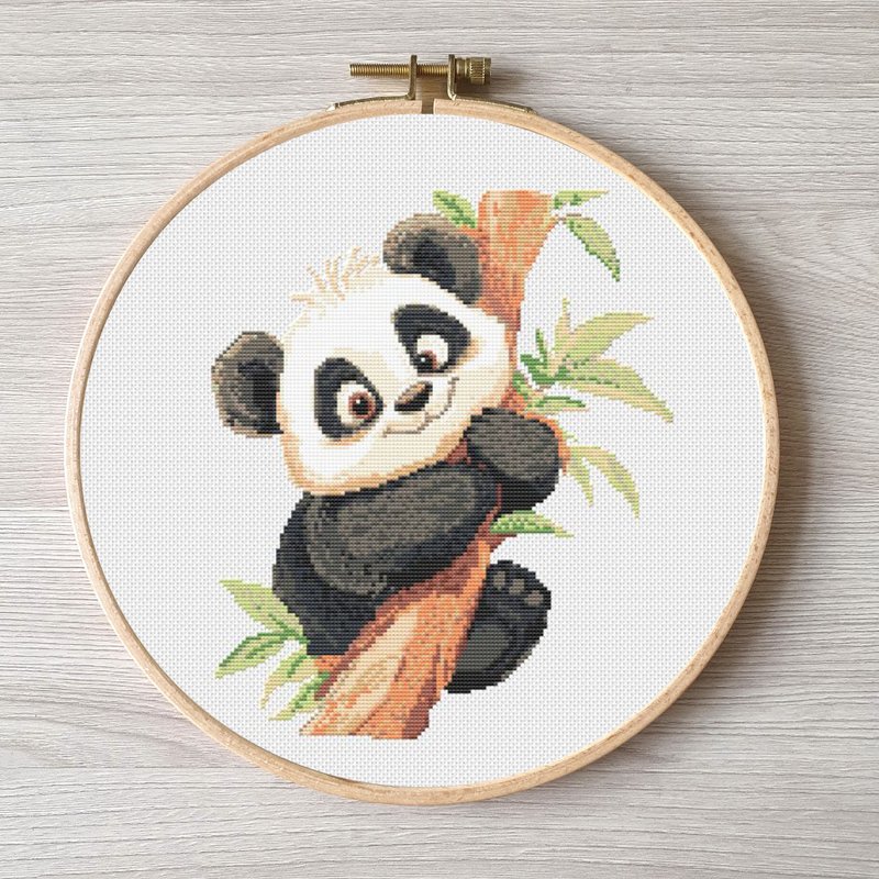 刺繡 熊貓 easy embroidery DIY, Panda cross stitch pattern pdf - 其他數位設計 - 其他材質 