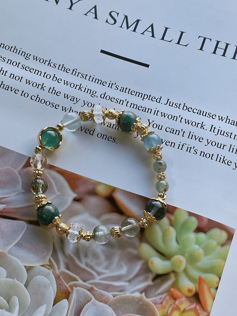 Border Forest | Jade Phoenix Pine + Green Strawberry + Aquamarine // Lucky and Healing // Natural Crystal Bracelet - Bracelets - Crystal Green