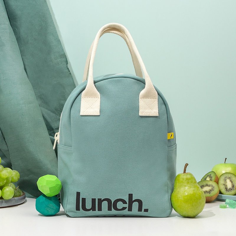 Fluf Zipper Lunch- Teal - กระเป๋าถือ - ผ้าฝ้าย/ผ้าลินิน สีน้ำเงิน